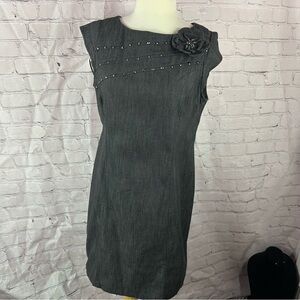 sandra darrenn cap sleeve sheath denim Dress sz 14P embellished flower boho
